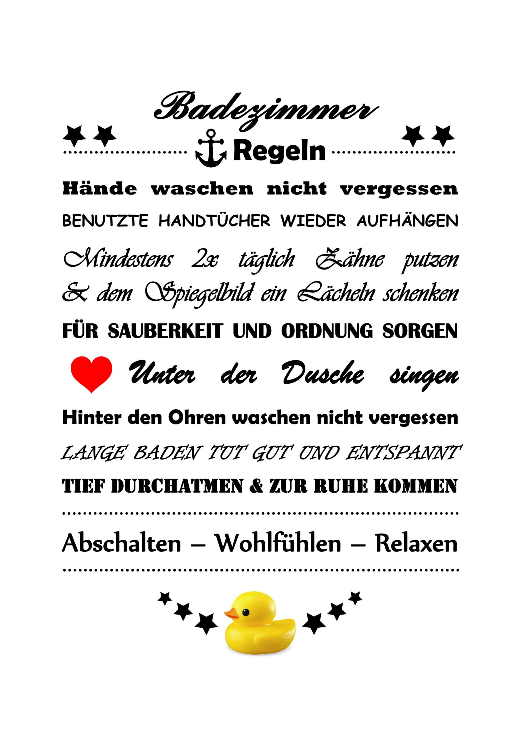 Badezimmer - Regeln - Bild - Sprüche - DIY - Hausordnung - Poster