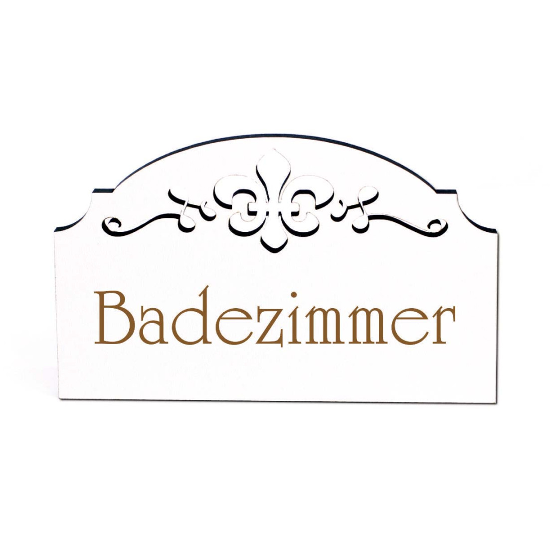 Badezimmer Schild Türschild selbstklebend Ornamente Holz weiß Vintage Bad  Türdeko  x  mm