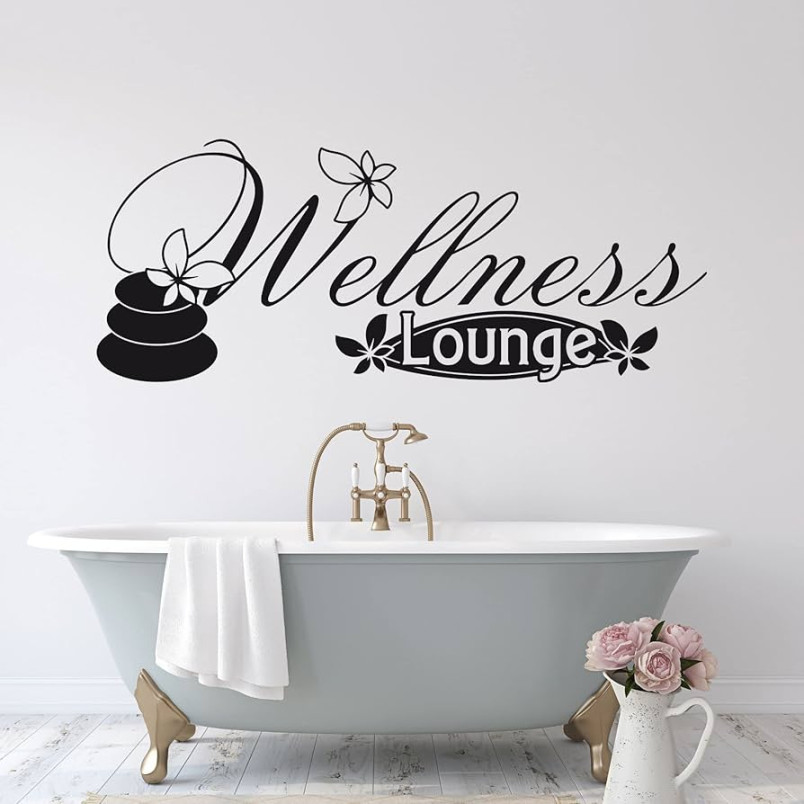 Wall Tattoo Sticker Bathroom Decor Lettering Wellness Lounge Flower