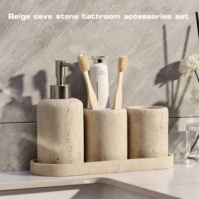 image.title Bathroom Accessories Sets, Haocoott  PCS Travertine Stone Modern  image