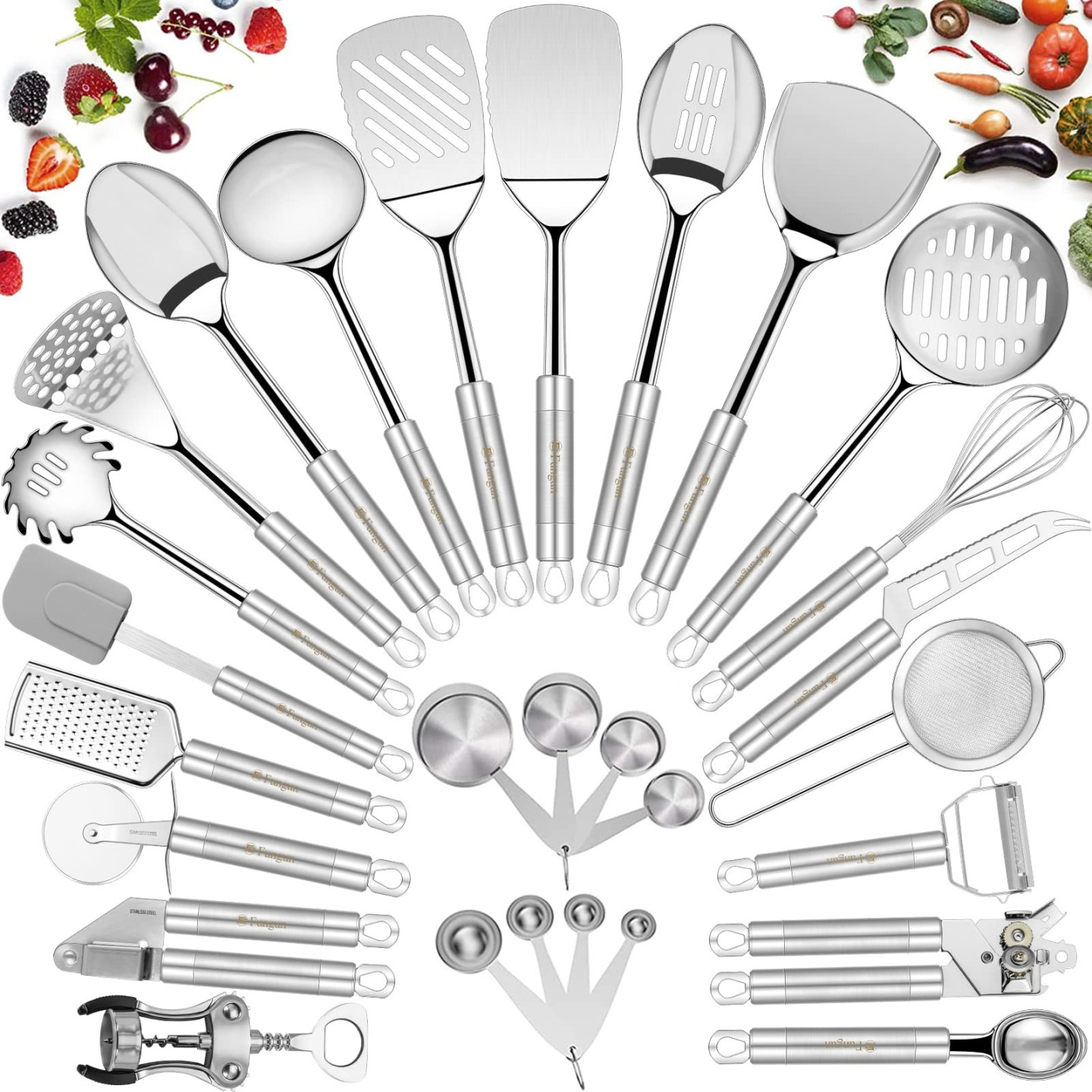 image.title Stainless Steel Kitchen Utensil Set- Fungun  Pcs Cooking Nonstick  Cookware Set with Spatula - Best Gadgets Tools Kitchen Accessories :  Amazon.sg:  image